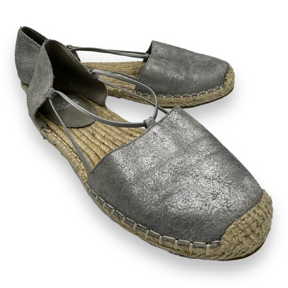 Eileen Fisher Lee D'Orsay Leather Espadrille Sandals, Metallic Silver, Size 8 - Picture 1 of 11